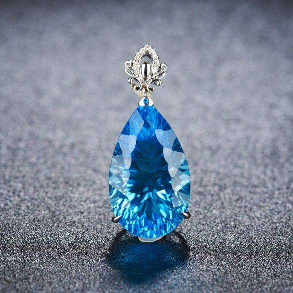 14k Gold 21.3 Ct Natural Topaz & Diamond Pendant( Without Chain ): Ref:231030276 // gold content:14k gold // main gemstone:topaz // shape:pear // carat weight:21. 3ct // color:blue // treatment:natural // // adjacent gemstone 2 : diamond // shape:round // clarity