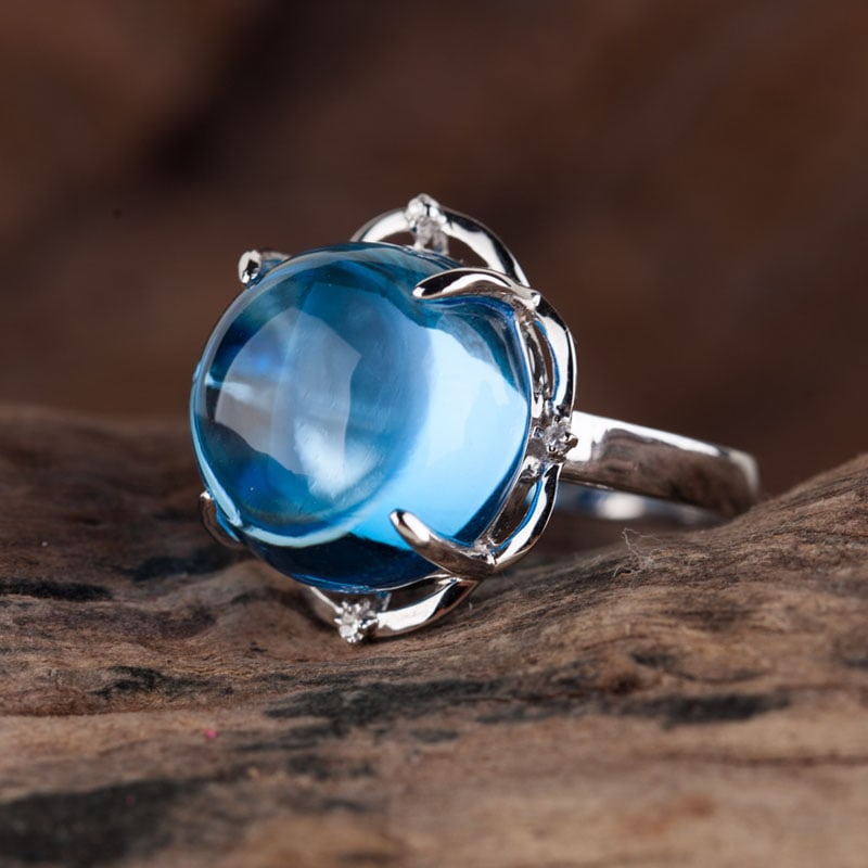 14k Gold 20 Ct Natural Topaz & Diamond Ring - 3