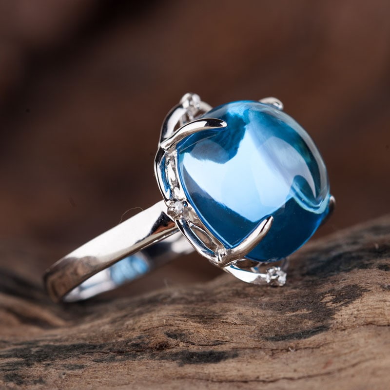 14k Gold 20 Ct Natural Topaz & Diamond Ring - 4