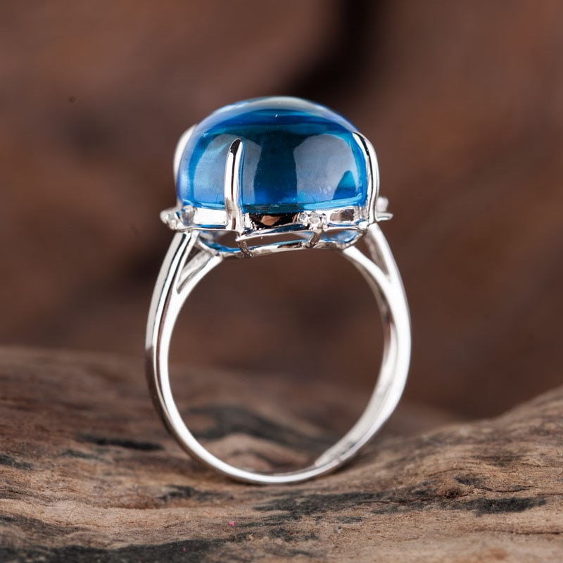 14k Gold 20 Ct Natural Topaz & Diamond Ring - 5