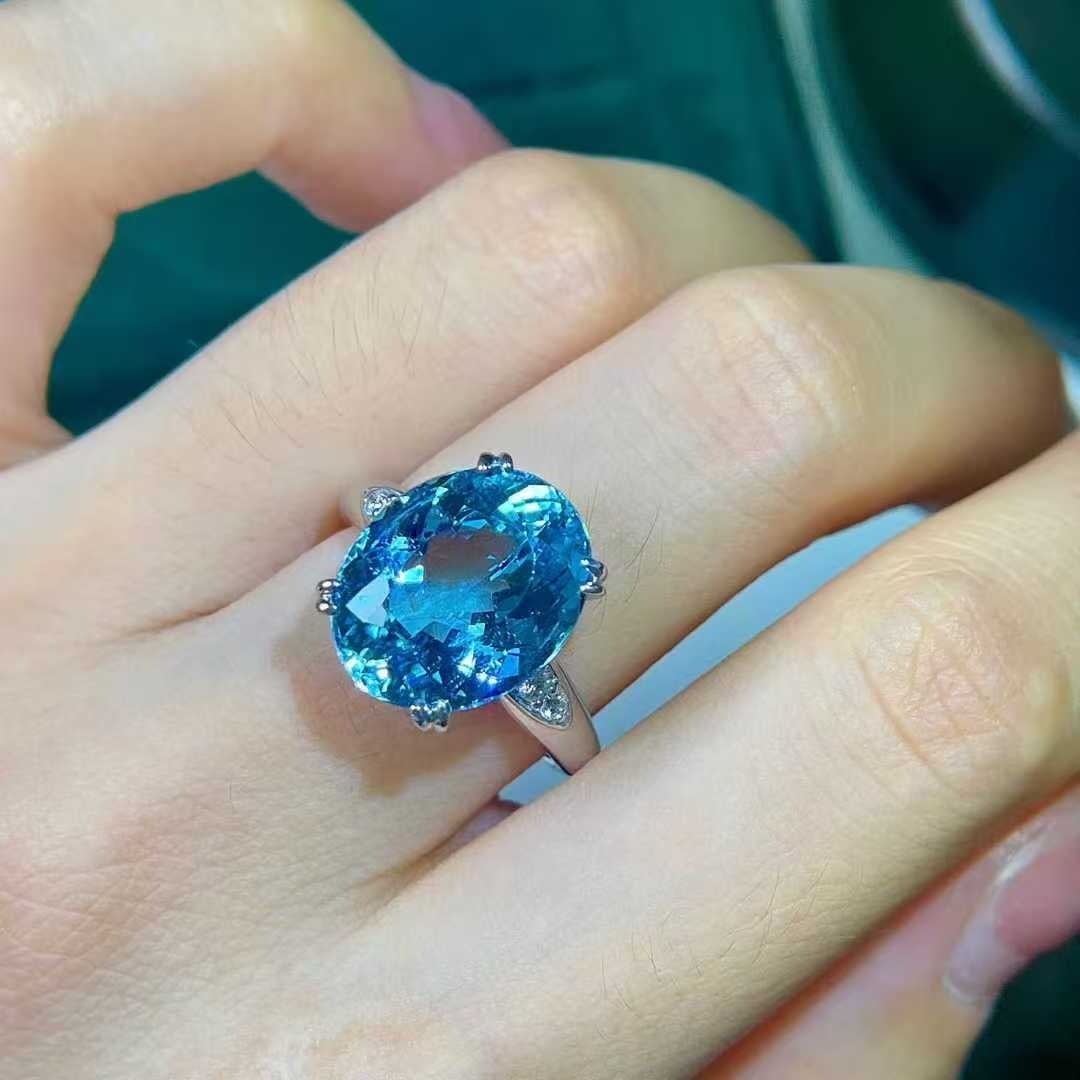 14k Gold 7.60 Ctw Natural Aquamarine & Diamond Ring - 7