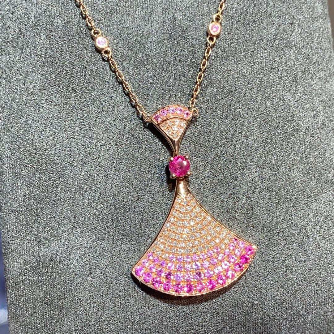 14k Gold 0.7 Ct Natural Sapphire & Diamond Necklace: Ref:231030308 // gold content:14k gold // main gemstone:sapphire // shape:round // carat weight:0. 7ct // color:pink // treatment:natural // cut grade:g // // adjacent gemstone 2 : diamond // number