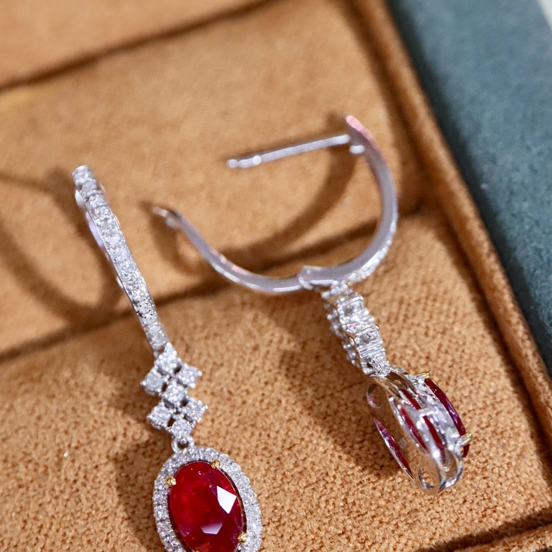 14k Gold 1.4 Ctw Natural Ruby & Diamond Earrings - 3