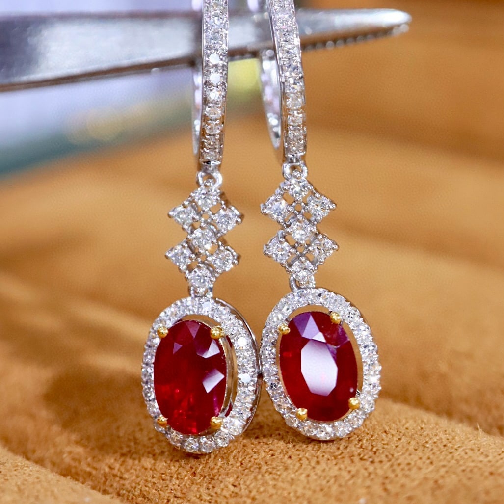 14k Gold 1.4 Ctw Natural Ruby & Diamond Earrings - 5