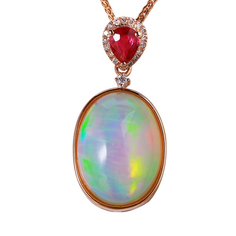 14k Gold 4.79 Ctw Natural Opal & Diamond Pendant( Without Chain ) - 2