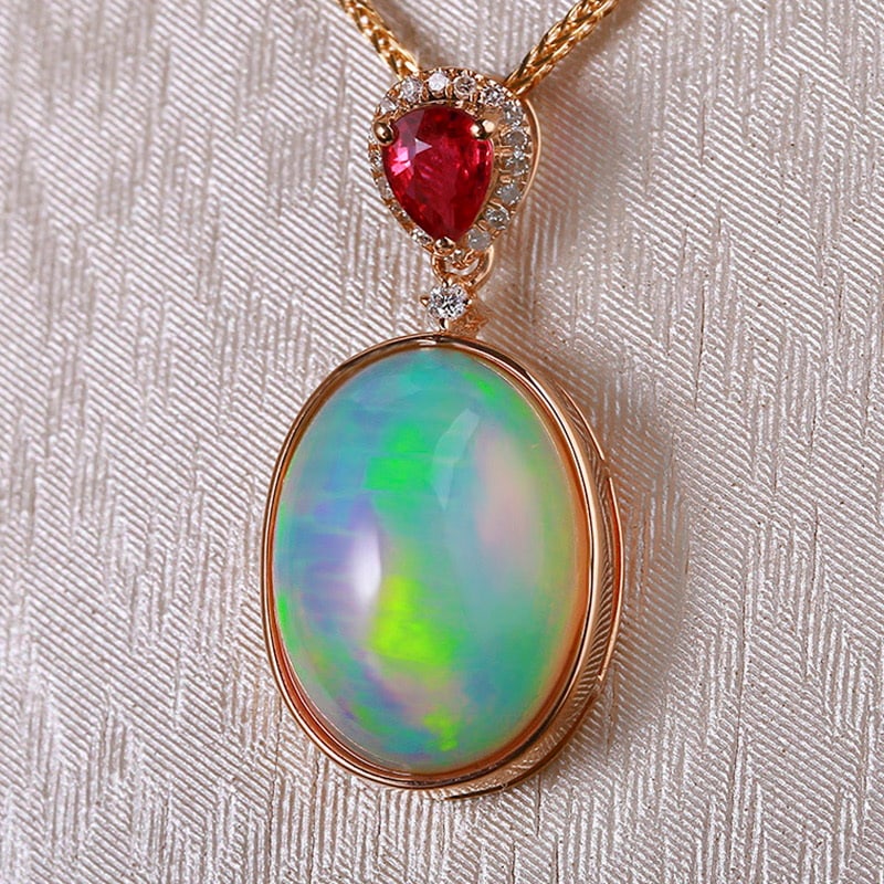 14k Gold 4.79 Ctw Natural Opal & Diamond Pendant( Without Chain ) - 3
