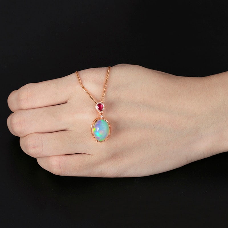 14k Gold 4.79 Ctw Natural Opal & Diamond Pendant( Without Chain ) - 5
