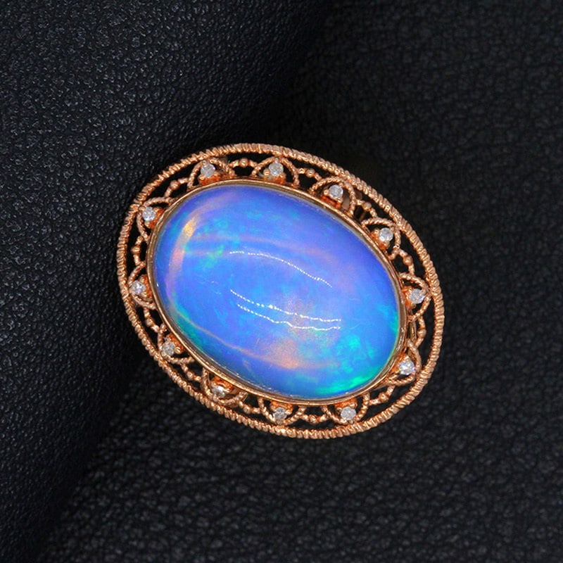 14k Gold 9.14 Ct Natural Opal & Diamond Ring (1 of 3)