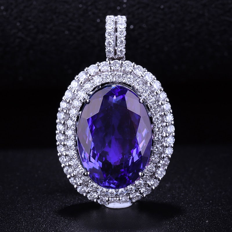 14k Gold 8.85 Ct Natural Tanzanite & Diamond Pendant( Without Chain ): Ref:231030345 // gold content:14k gold // main gemstone:tanzanite // shape:oval // carat weight:8. 85ct // color:bluish purple // treatment:natural // // adjacent gemstone 2 : diamond // shape:round