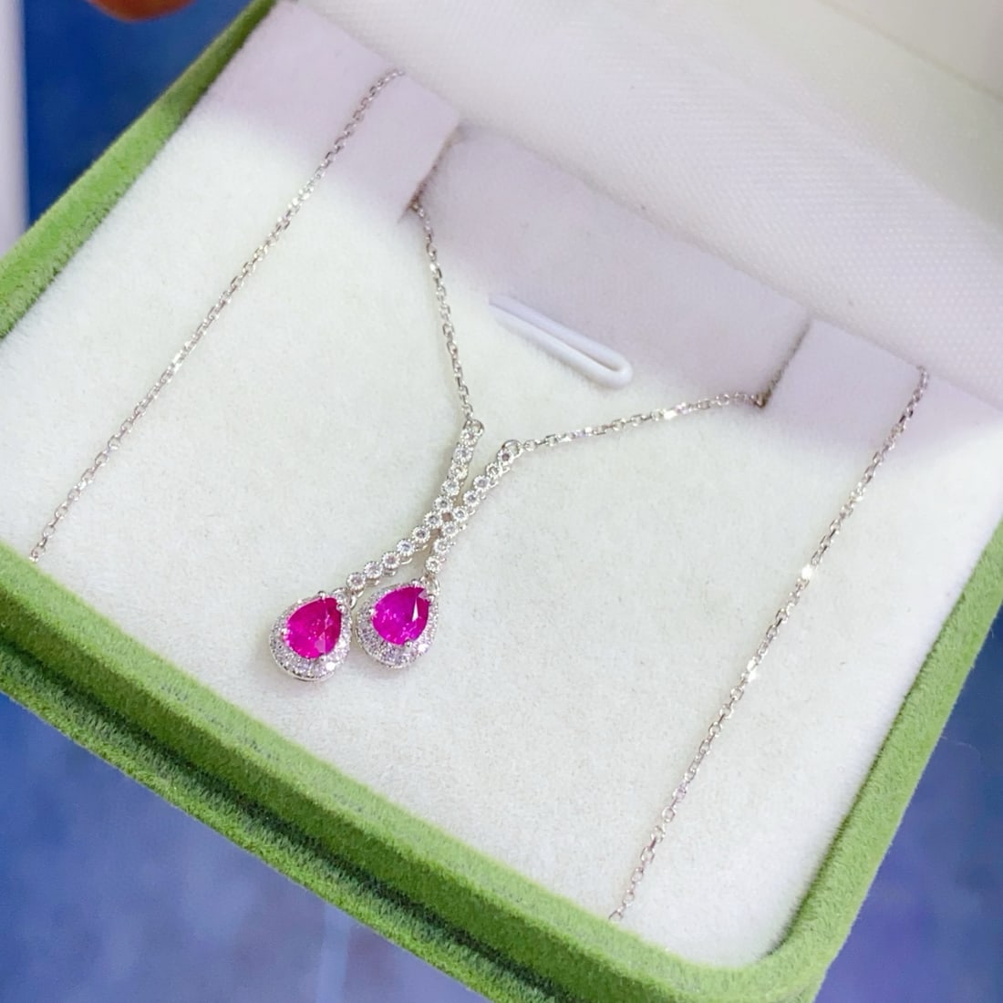 14k Gold 0.8 Ct Natural Ruby & Diamond Necklace - 2