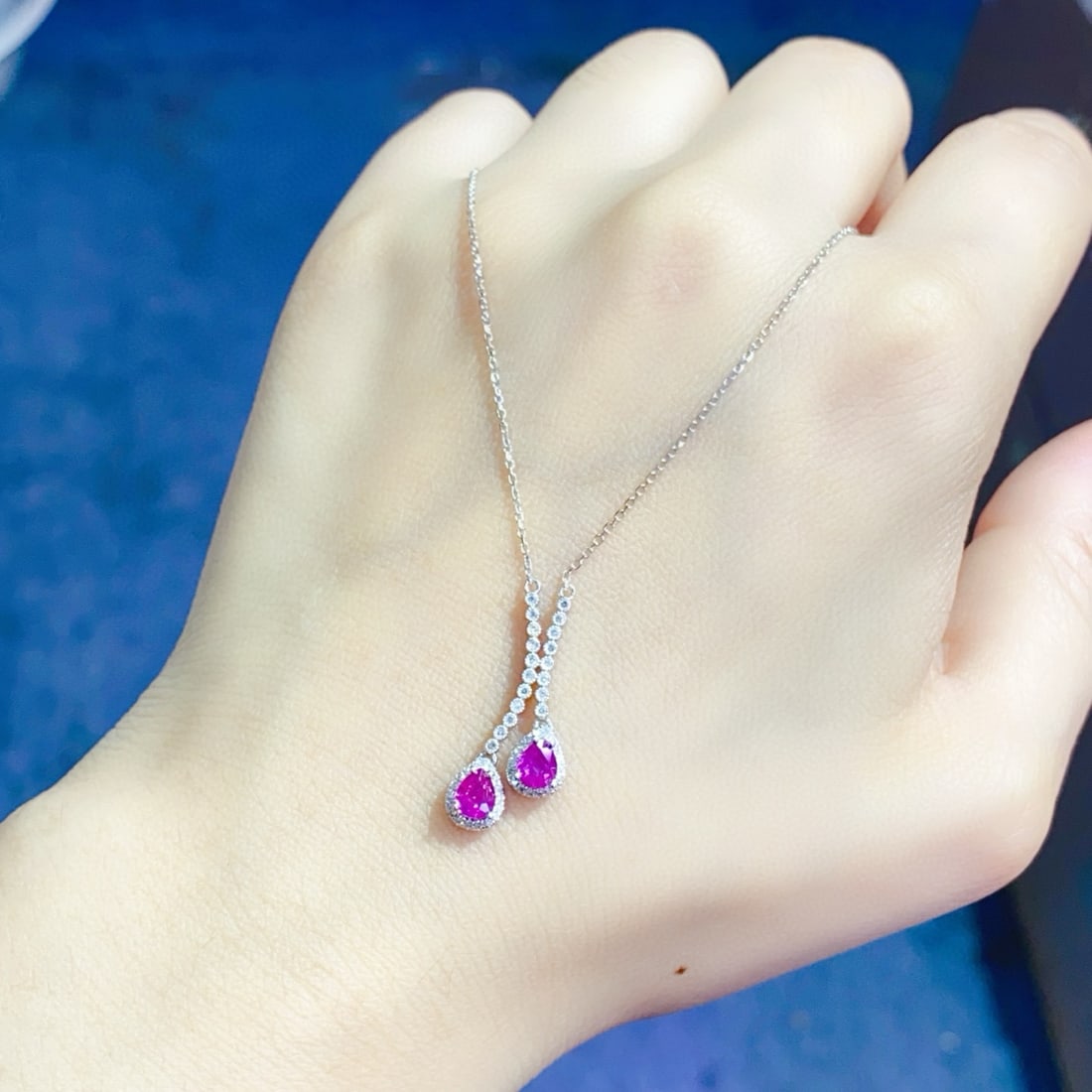 14k Gold 0.8 Ct Natural Ruby & Diamond Necklace - 4