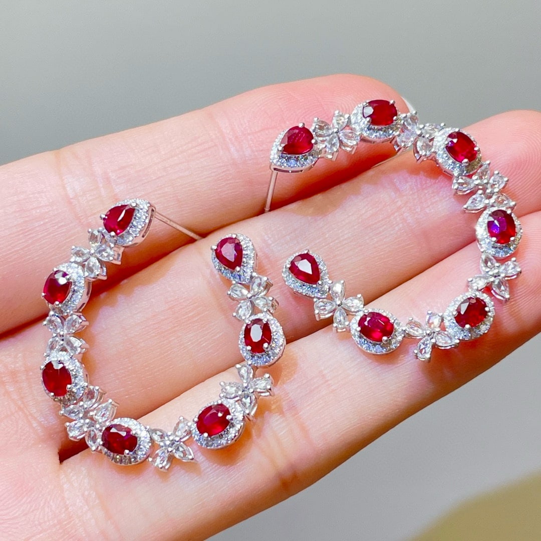14k Gold 5.07 Ctw Natural Ruby & Sapphire Earrings - 2