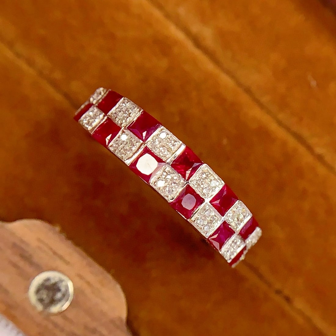 14k Gold 1.2 Ct Natural Ruby & Diamond Ring: Ref:231030353 // gold content:14k gold // ring size:7. 25us // // main gemstone:ruby // shape:princess // carat weight:1. 2ct // color:red // treatment:natural // // adjacent gemstone 2 : diamond //