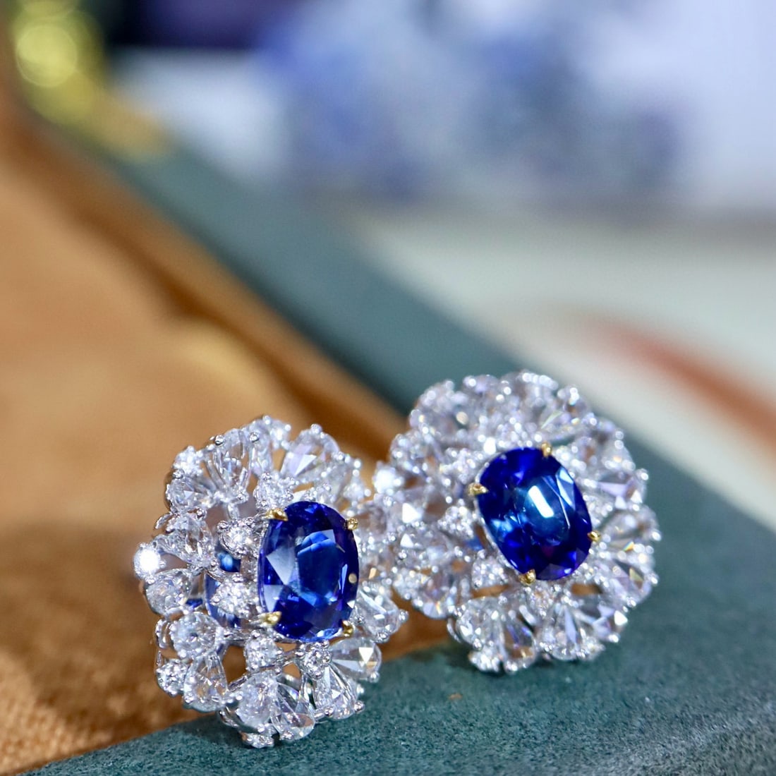 14k Gold 2.2 Ctw Natural Sapphire & Diamond Earrings - 2