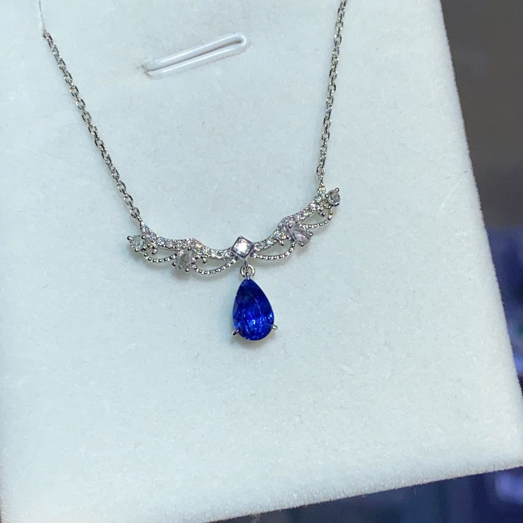14k Gold 1.18 Ct Natural Sapphire & Diamond & Sapphire Necklace: Ref:231030370 // gold content:14k gold // main gemstone:sapphire // shape:pear // carat weight:1. 18ct // color:blue // treatment:natural // // adjacent gemstone 2 : diamond // number of stones:21 //