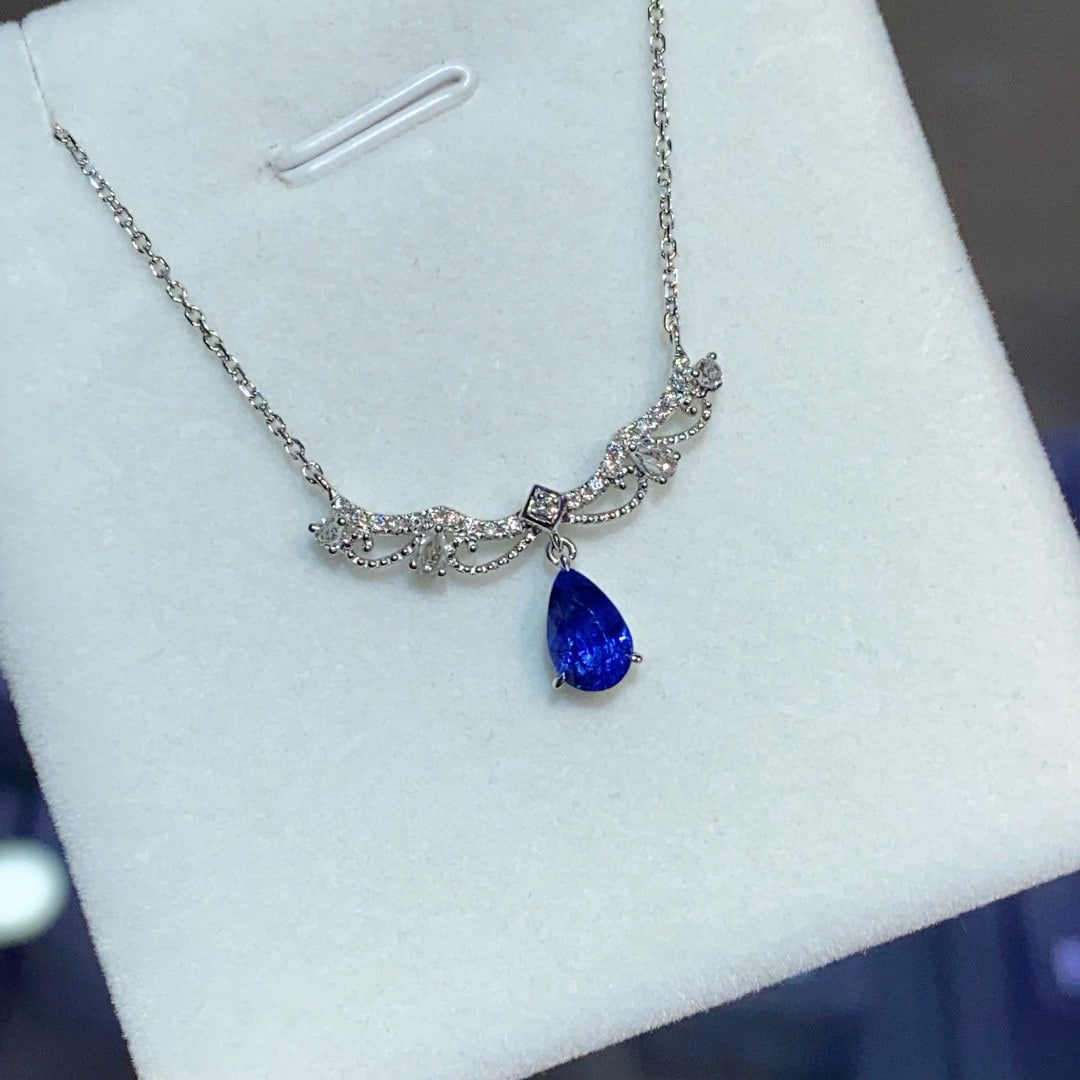 14k Gold 1.18 Ct Natural Sapphire & Diamond & Sapphire Necklace - 3