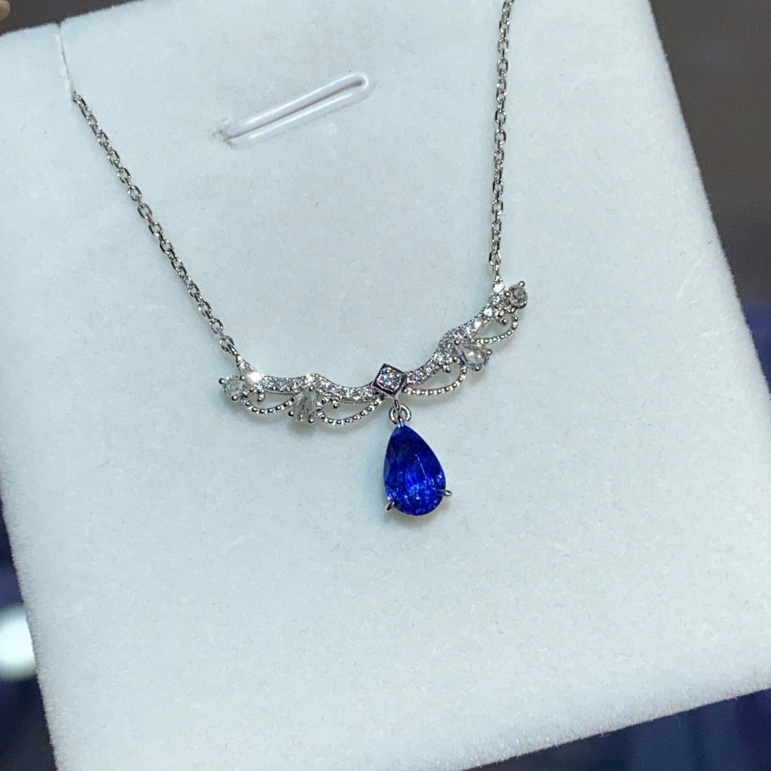 14k Gold 1.18 Ct Natural Sapphire & Diamond & Sapphire Necklace - 5