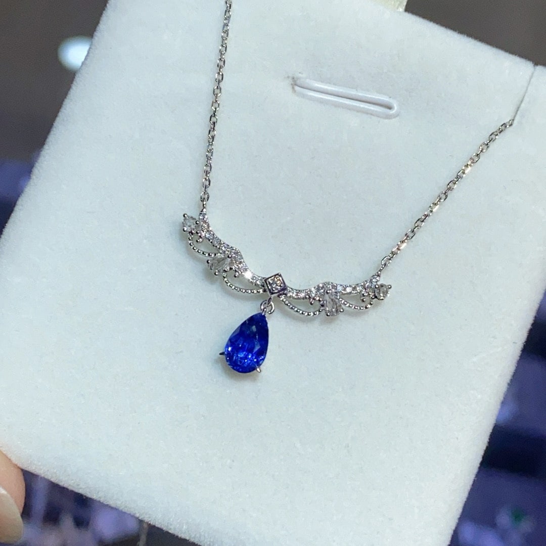 14k Gold 1.18 Ct Natural Sapphire & Diamond & Sapphire Necklace - 6