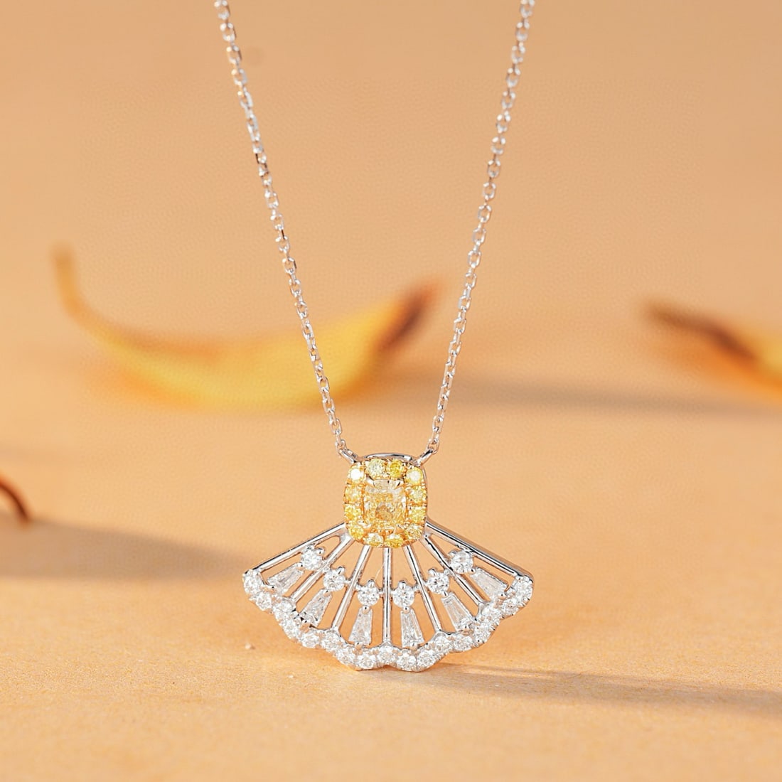 14k Gold 0.50 Ctw Natural Yellow Diamond & Diamond Necklace: Ref:231030378 // gold content:14k gold // main gemstone:yellow diamond // shape:cushion // carat weight:0. 15ct // color:yellow // treatment:natural // // adjacent gemstone 2 : diamond //