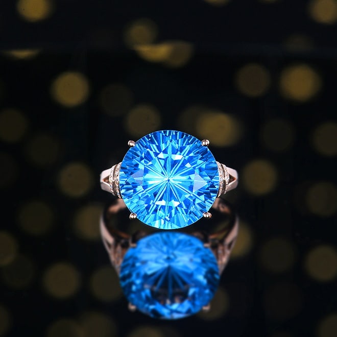14k Gold 8.94 Ctw Natural Sapphire & Diamond Ring: Ref:231030382 // gold content:14k gold // ring size:7. 25us // // main gemstone:sapphire // shape:round // carat weight:8. 9ct // color:blue // treatment:natural // cut grade:g // // adjacent