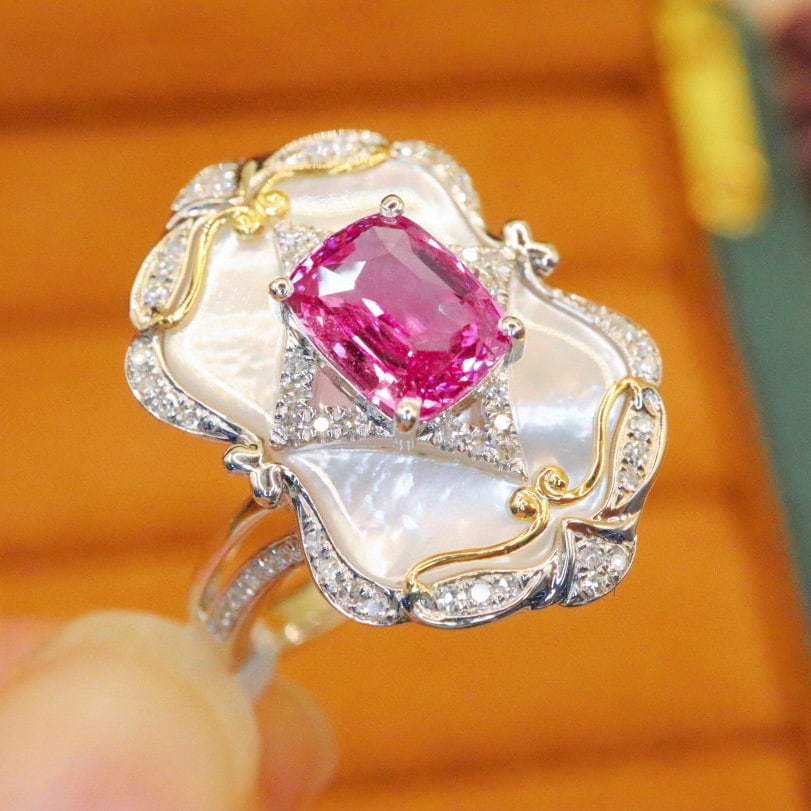 14k Gold 1.79 Ctw Natural Padparadscha Sapphire & Diamond Ring - 2