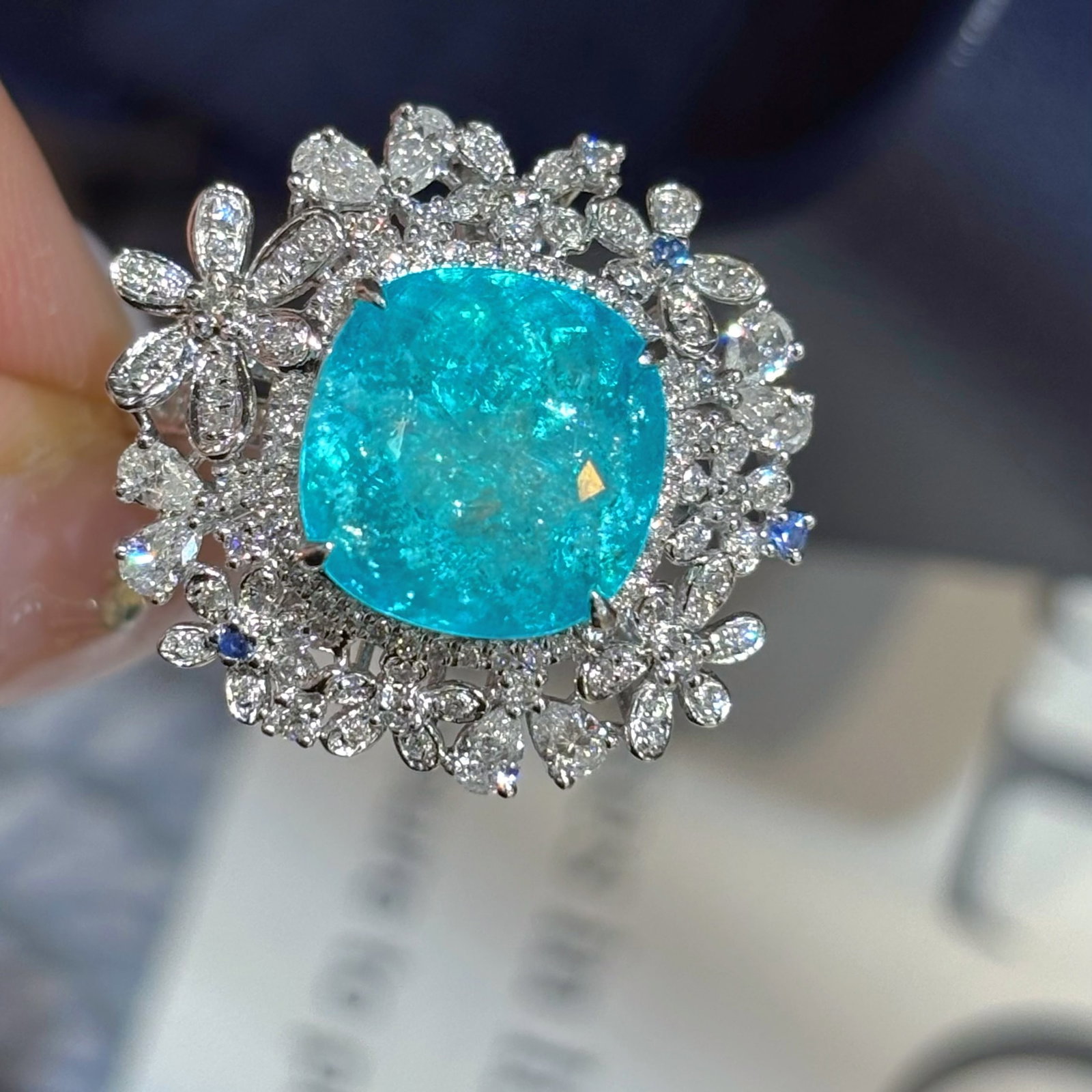 14k Gold 8.2 Ctw Natural Paraiba Tourmaline & Diamond Ring - 2