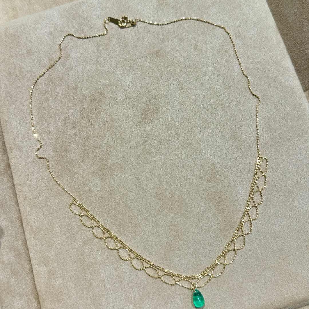 14k Gold 3 Ct Natural Emerald Necklace - 2