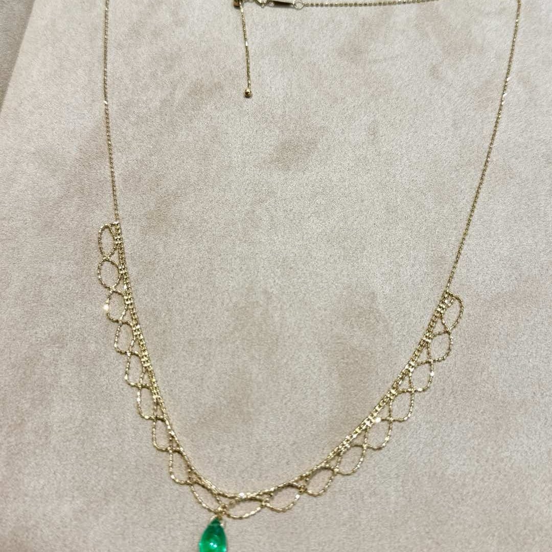 14k Gold 3 Ct Natural Emerald Necklace - 4