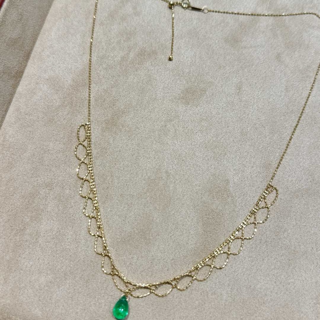 14k Gold 3 Ct Natural Emerald Necklace - 5