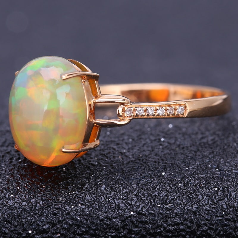 14k Gold 2 Ct Natural Opal & Diamond Ring - 2