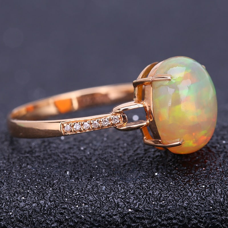 14k Gold 2 Ct Natural Opal & Diamond Ring - 3