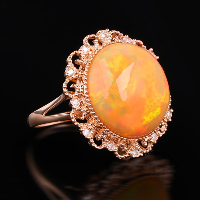 14k Gold 11.96 Ctw Natural Opal & Diamond Ring - 2