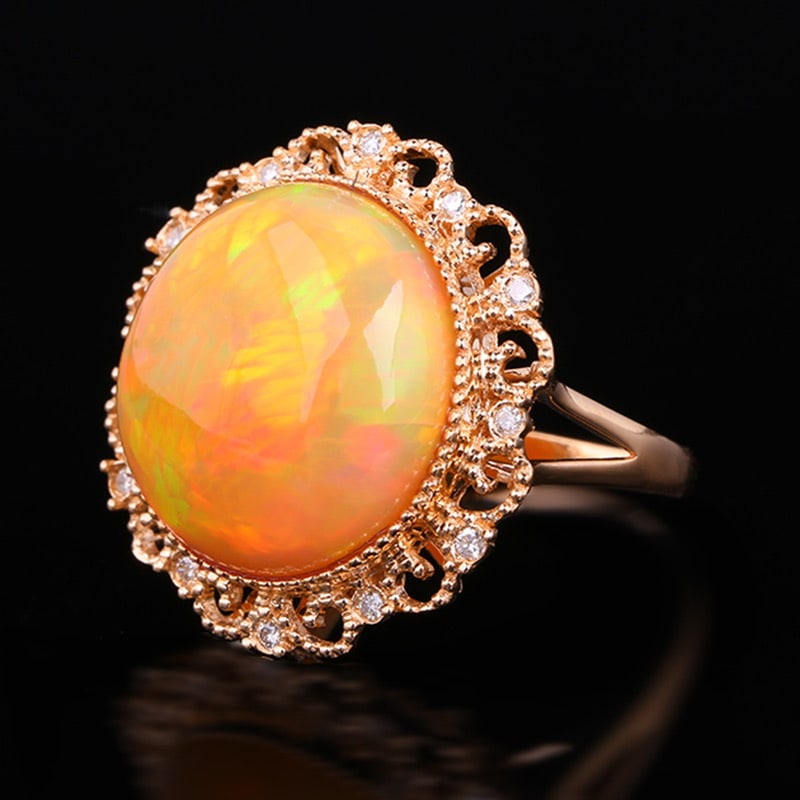 14k Gold 11.96 Ctw Natural Opal & Diamond Ring - 3