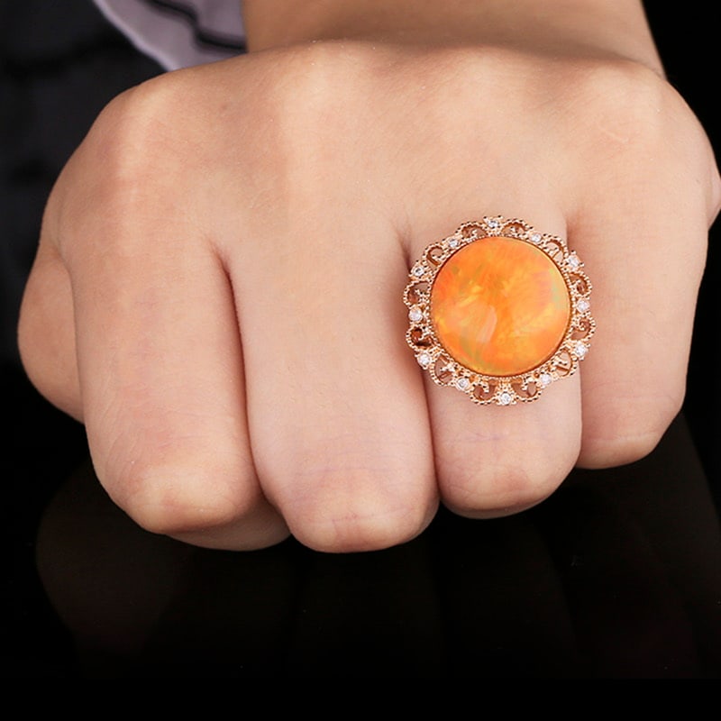 14k Gold 11.96 Ctw Natural Opal & Diamond Ring - 4