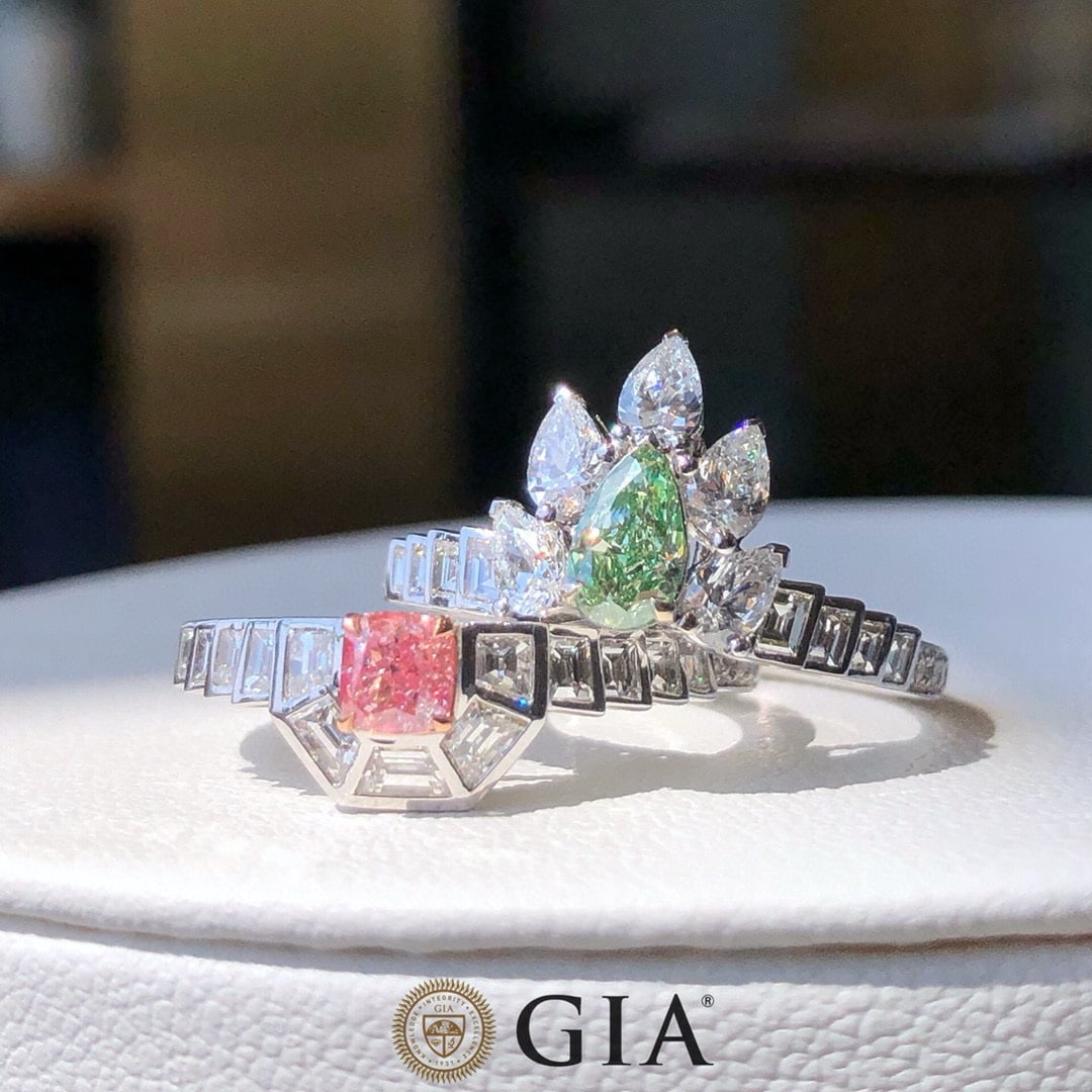 Gia Certified 14k Gold 0.65 Ctw Natural Green Diamond & Pink Diamond Ring - 2
