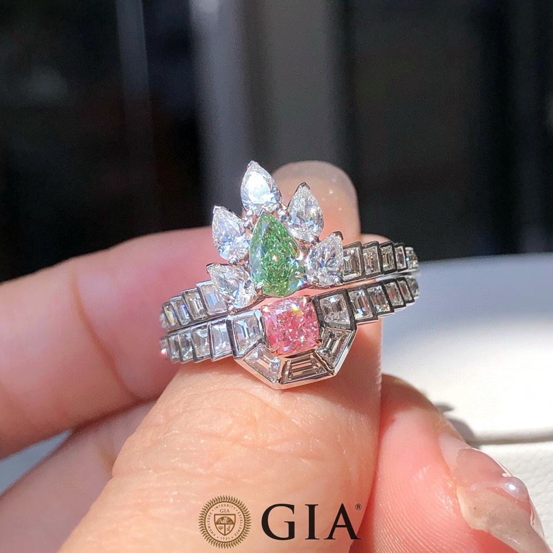 Gia Certified 14k Gold 0.65 Ctw Natural Green Diamond & Pink Diamond Ring - 3