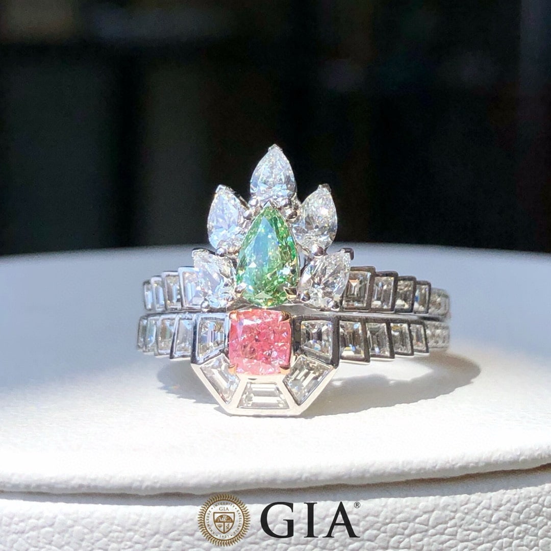 Gia Certified 14k Gold 0.65 Ctw Natural Green Diamond & Pink Diamond Ring - 4