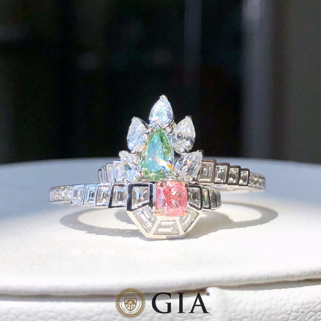 Gia Certified 14k Gold 0.65 Ctw Natural Green Diamond & Pink Diamond Ring - 5