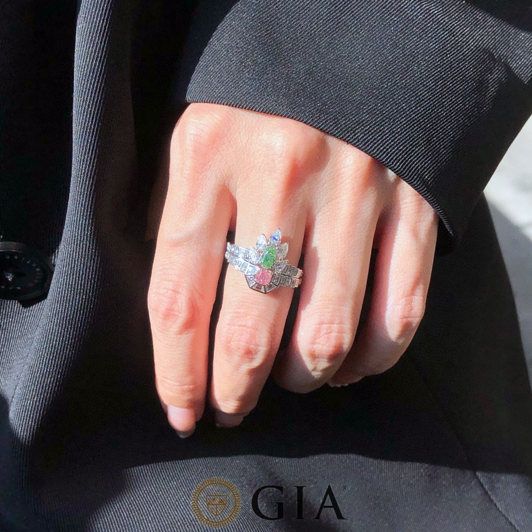 Gia Certified 14k Gold 0.65 Ctw Natural Green Diamond & Pink Diamond Ring - 6