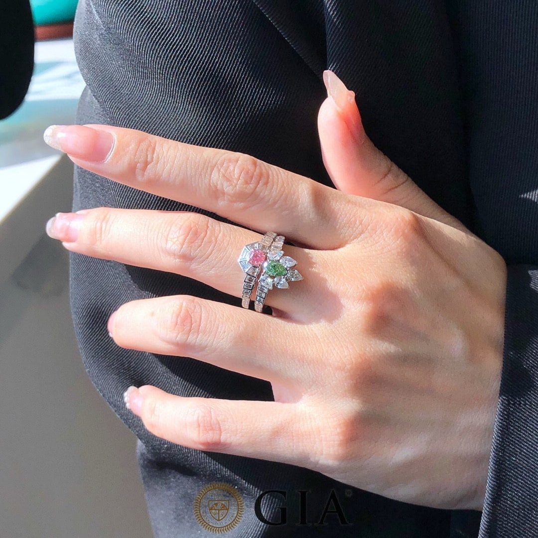 Gia Certified 14k Gold 0.65 Ctw Natural Green Diamond & Pink Diamond Ring - 7
