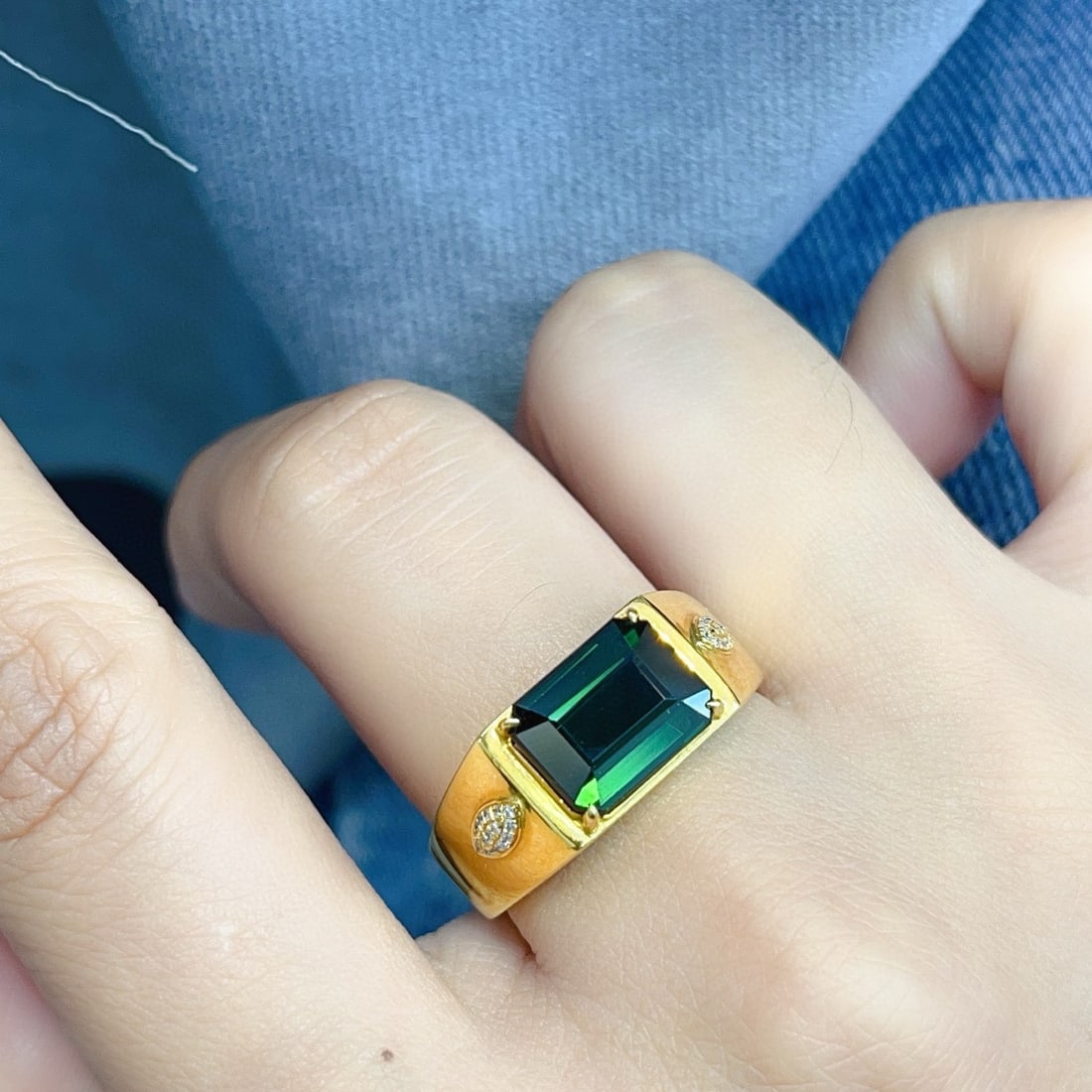 14k Gold 4.65 Ct Natural Tourmaline & Diamond Men¡¯s Ring - 2