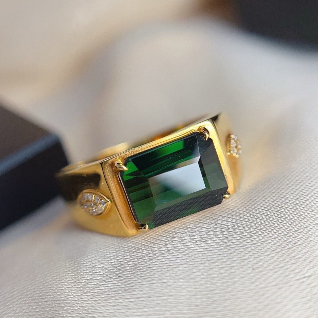 14k Gold 4.65 Ct Natural Tourmaline & Diamond Men¡¯s Ring - 3