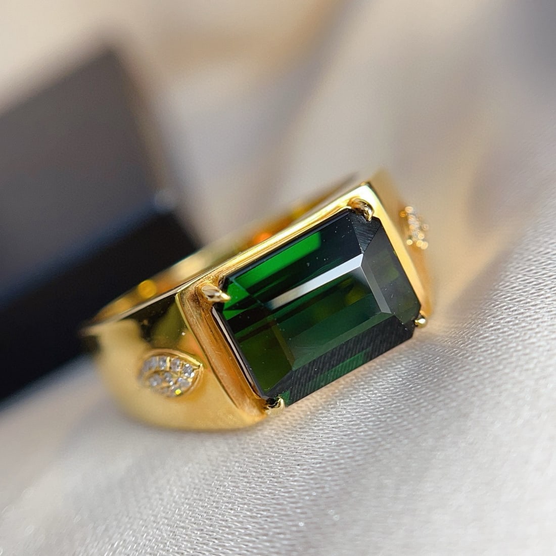 14k Gold 4.65 Ct Natural Tourmaline & Diamond Men¡¯s Ring - 4