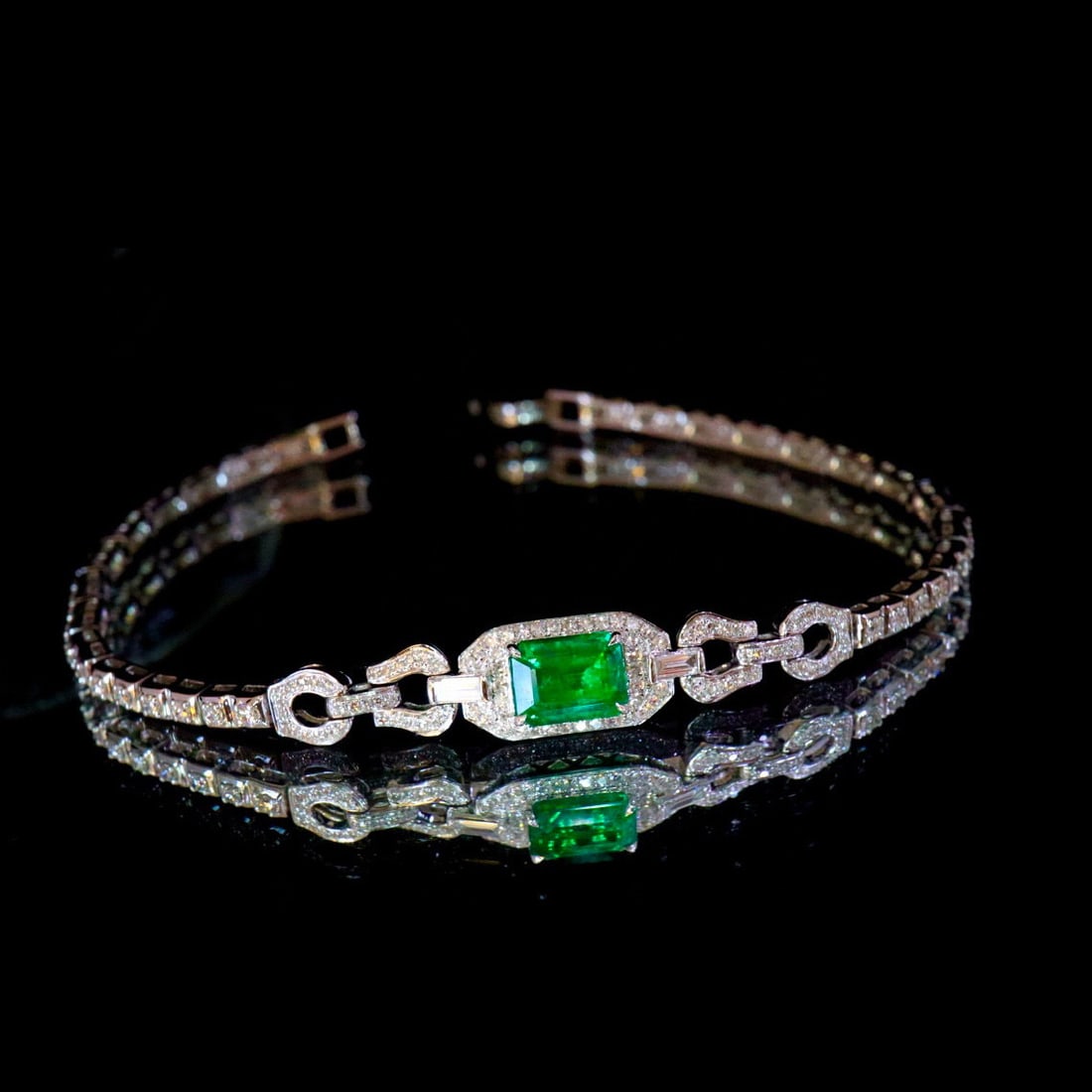 14k Gold 2.24 Ctw Vivid Green Natural Emerald & Diamond Bracelet - 5