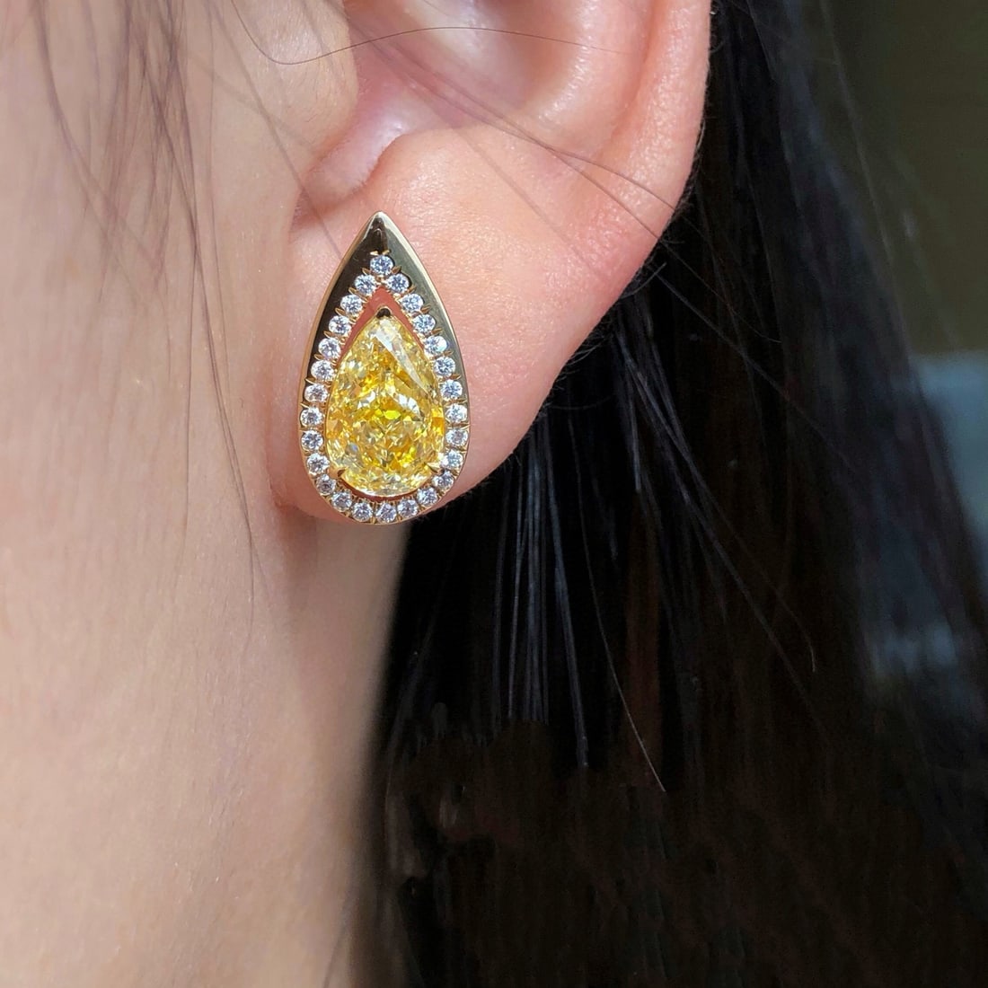 14k Gold 4.30 Ctw Natural Yellow Diamond & Diamond Earrings - 5