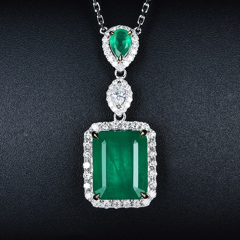 14k Gold 8.59 Ctw Vivid Green Natural Emerald & Emerald Pendant( Without Chain ) - 2