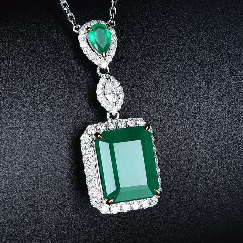 14k Gold 8.59 Ctw Vivid Green Natural Emerald & Emerald Pendant( Without Chain ) - 3