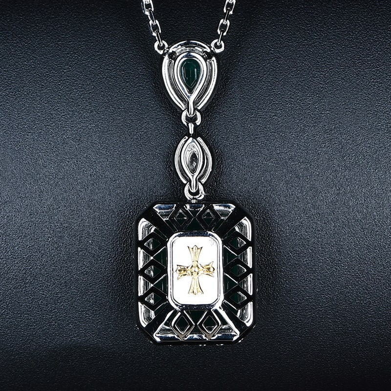 14k Gold 8.59 Ctw Vivid Green Natural Emerald & Emerald Pendant( Without Chain ) - 4