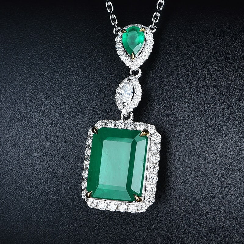 14k Gold 8.59 Ctw Vivid Green Natural Emerald & Emerald Pendant( Without Chain ) - 5