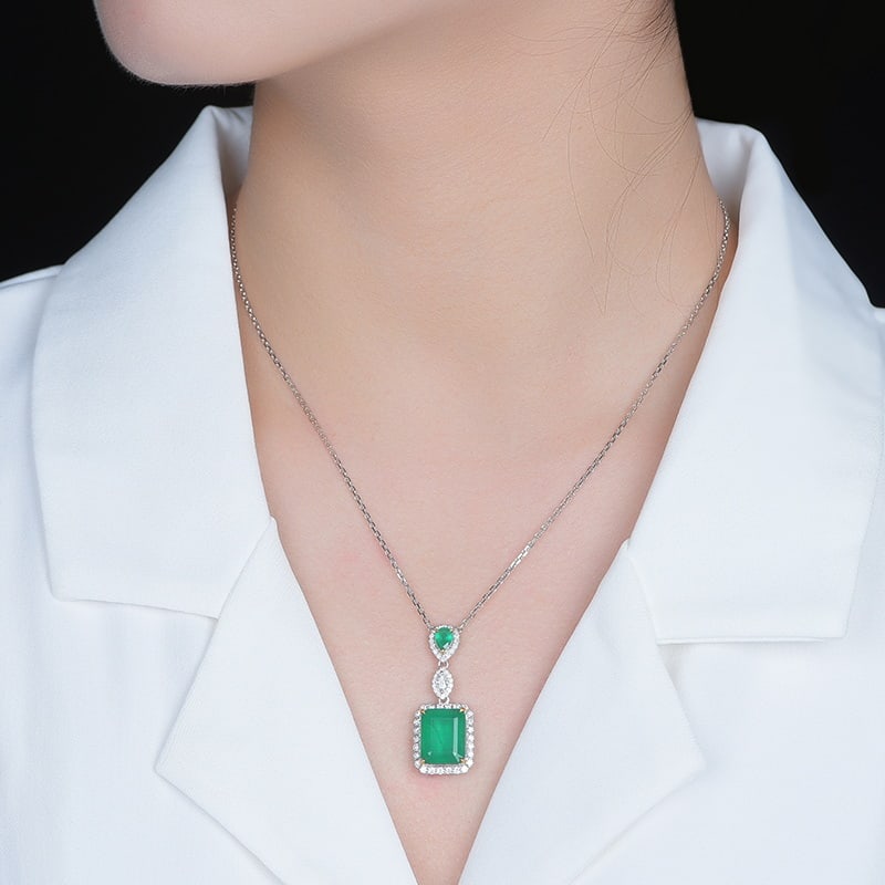 14k Gold 8.59 Ctw Vivid Green Natural Emerald & Emerald Pendant( Without Chain ) - 6